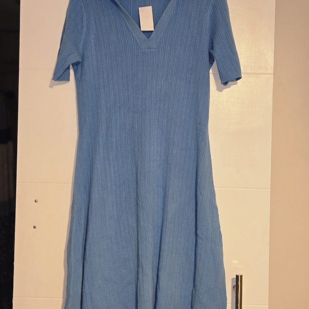 Ava & Viv Blue V-Neck A-Line Midi Dress